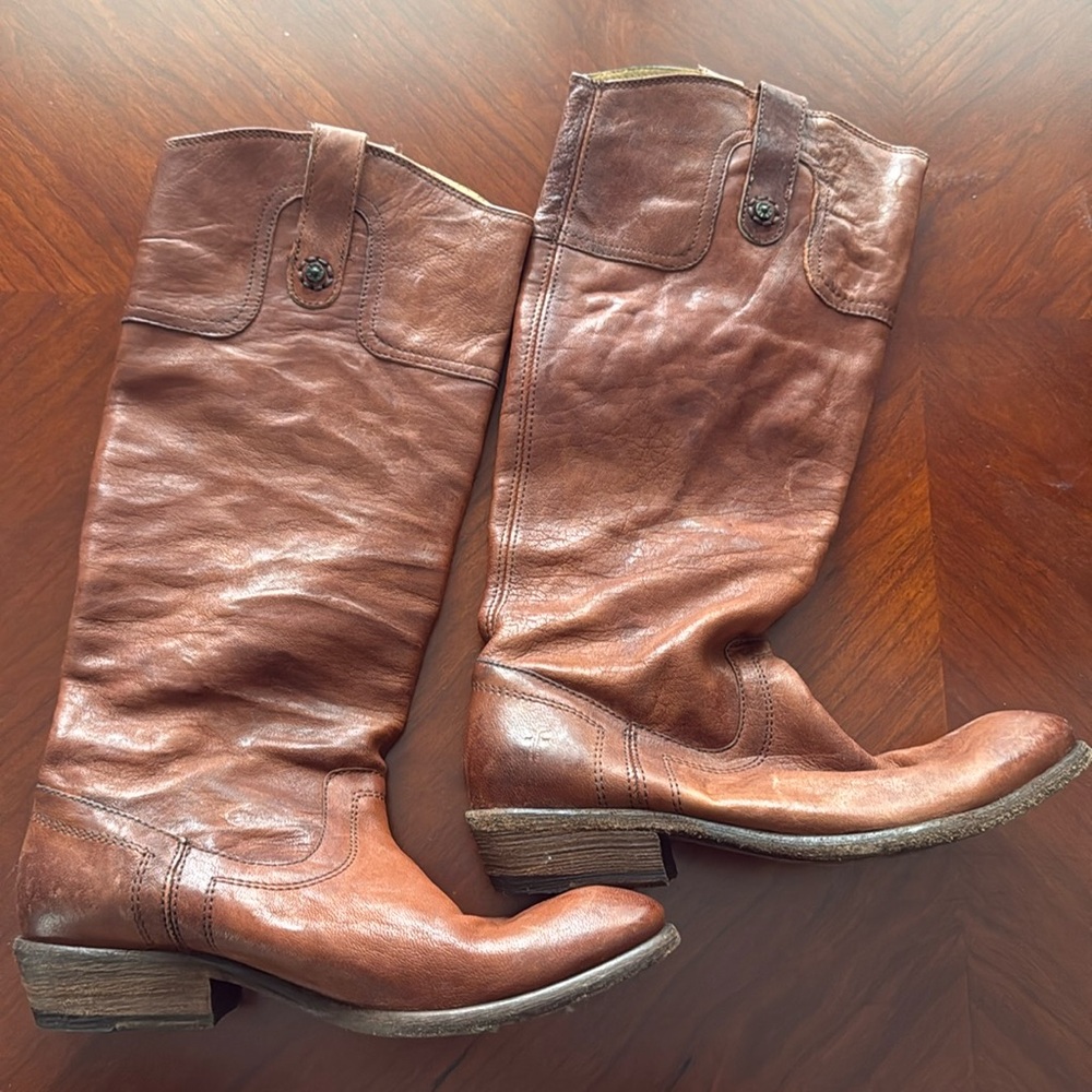 FRYE 4015 Women’s Cognac Brown Pull On Riding Boots Size 6